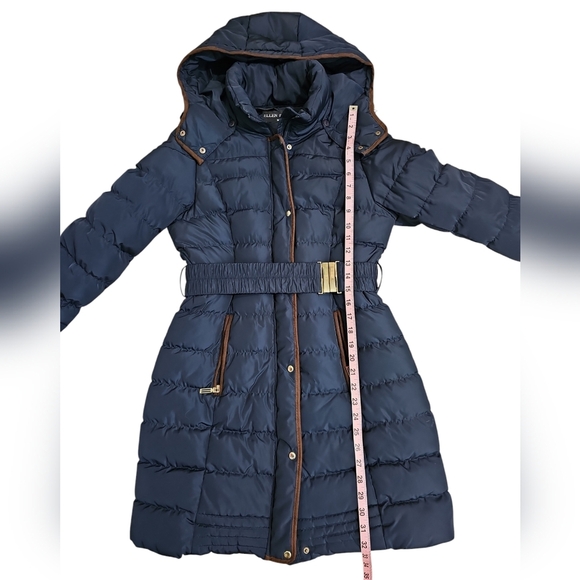 Ellen Rose Women's Navy Quilted Belted Puffer Coat Hooded Long Size M Classic - Picture 7 of 7